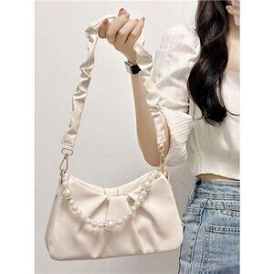 Pearl‎ Embellished Ruched Shoulder Bag
